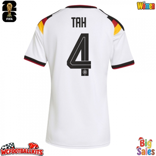 Germany Jonathan Tah #4 Replica Home Stadium Shirt for Women World Cup 2026 Short Sleeve